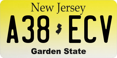 NJ license plate A38ECV
