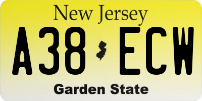 NJ license plate A38ECW