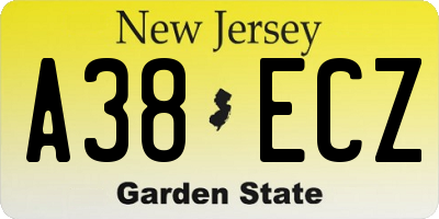 NJ license plate A38ECZ