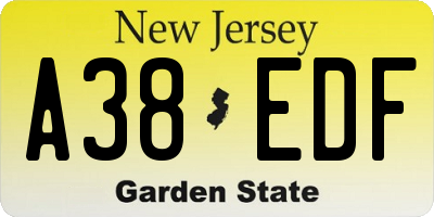 NJ license plate A38EDF