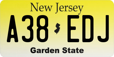 NJ license plate A38EDJ