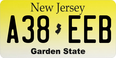 NJ license plate A38EEB