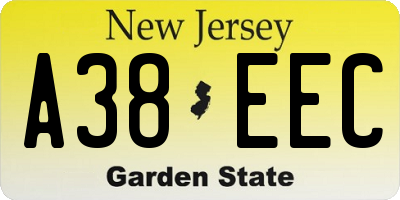NJ license plate A38EEC