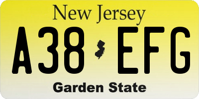NJ license plate A38EFG