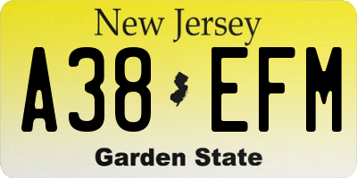 NJ license plate A38EFM