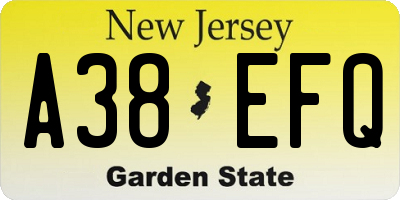 NJ license plate A38EFQ