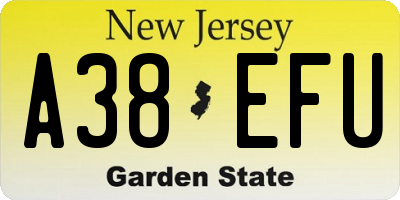NJ license plate A38EFU
