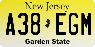 NJ license plate A38EGM