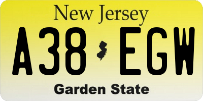 NJ license plate A38EGW