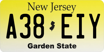 NJ license plate A38EIY