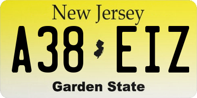 NJ license plate A38EIZ