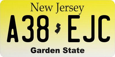 NJ license plate A38EJC