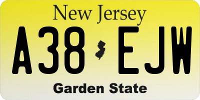 NJ license plate A38EJW
