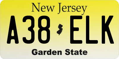 NJ license plate A38ELK