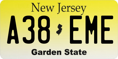 NJ license plate A38EME