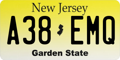 NJ license plate A38EMQ