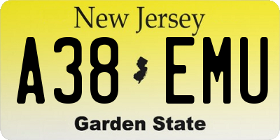 NJ license plate A38EMU