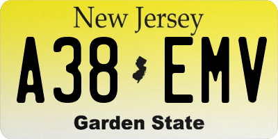 NJ license plate A38EMV