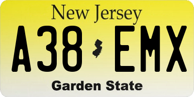 NJ license plate A38EMX