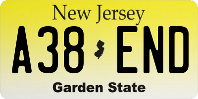 NJ license plate A38END