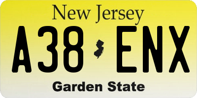 NJ license plate A38ENX