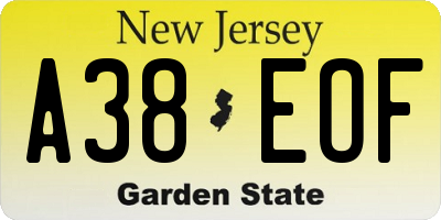 NJ license plate A38EOF
