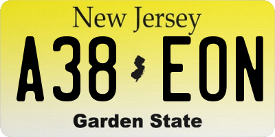 NJ license plate A38EON