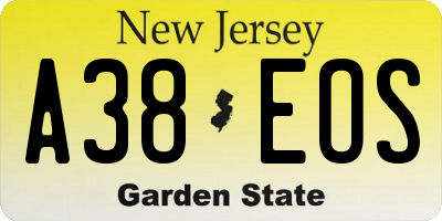 NJ license plate A38EOS