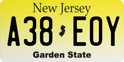 NJ license plate A38EOY