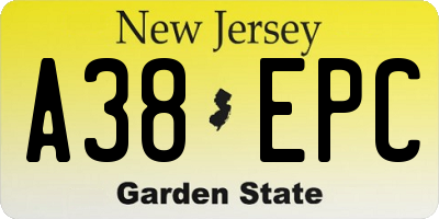 NJ license plate A38EPC