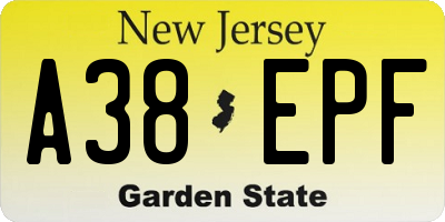 NJ license plate A38EPF