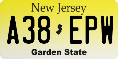 NJ license plate A38EPW