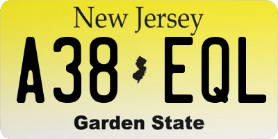 NJ license plate A38EQL