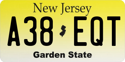 NJ license plate A38EQT