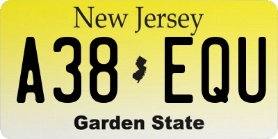 NJ license plate A38EQU