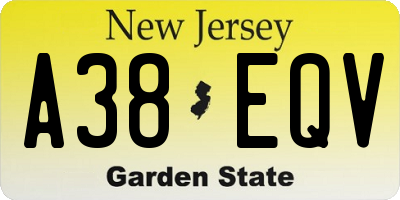 NJ license plate A38EQV