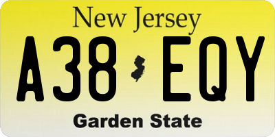 NJ license plate A38EQY