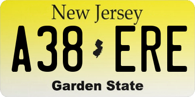 NJ license plate A38ERE