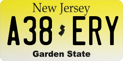 NJ license plate A38ERY