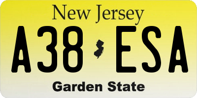 NJ license plate A38ESA