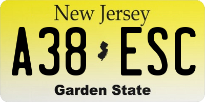 NJ license plate A38ESC