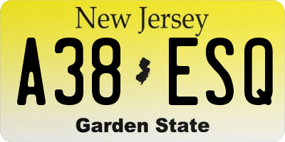 NJ license plate A38ESQ
