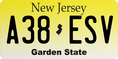 NJ license plate A38ESV