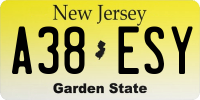 NJ license plate A38ESY