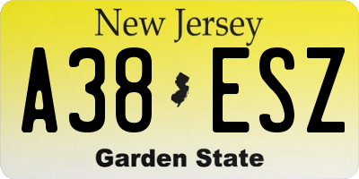 NJ license plate A38ESZ