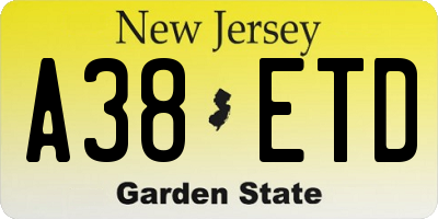 NJ license plate A38ETD