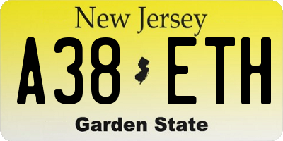 NJ license plate A38ETH