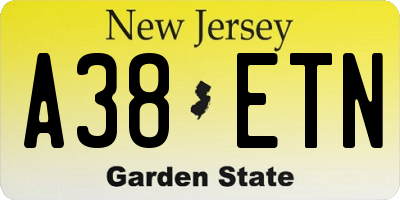 NJ license plate A38ETN