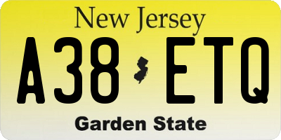 NJ license plate A38ETQ