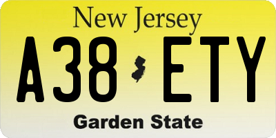 NJ license plate A38ETY